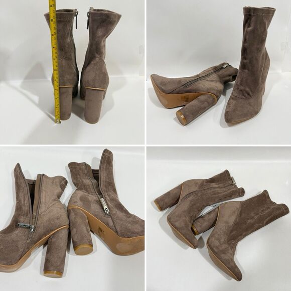 Cape Robbin Taupe Color Ankle Boots for Women Chunky Block Heels Booties Size 7 - Picture 11 of 16